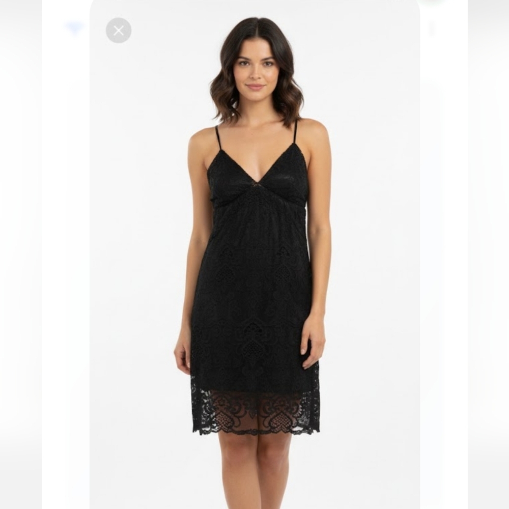 Bardot Black Lace Dress Y2K Babydoll Boho Retro Coquette 8